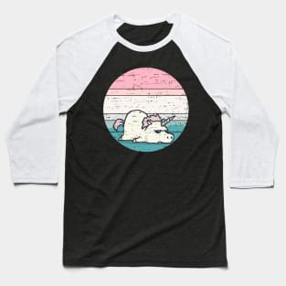 Funny Cute Lazy Unicorn Retro Sunset Distressed Pastel Rainbow Colors Baseball T-Shirt